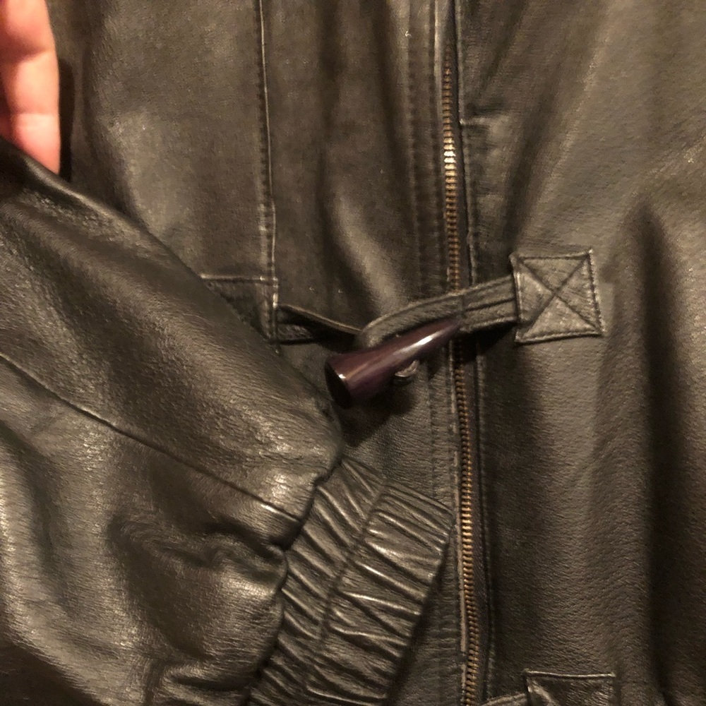 Cosa Nova Black Leather Hooded Duffle Coat Medium - Picture 4 of 13